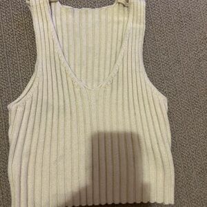 Cream Ribbed Knit Tank Top